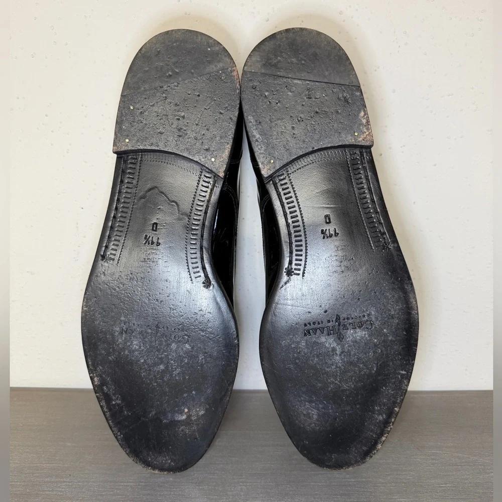Vintage 80s Cole Haan Made in Italy Black Patent Leather Dress Shoes Size 11.5 D
